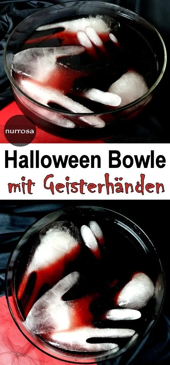 Halloween Bowle mit Geisterhänden für eine gruselige Party