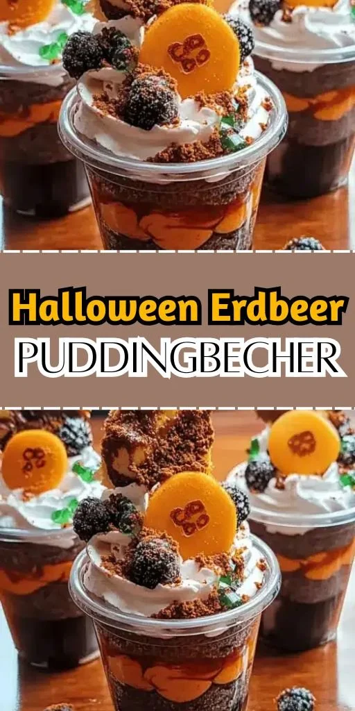 Gruselige Halloween-Erdpuddingbecher mit cremiger Füllung für Partys