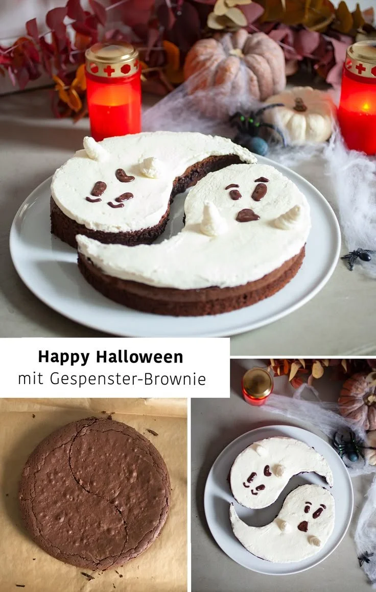 Halloween Gespenster-Brownie mit gruseliger Dekoration
