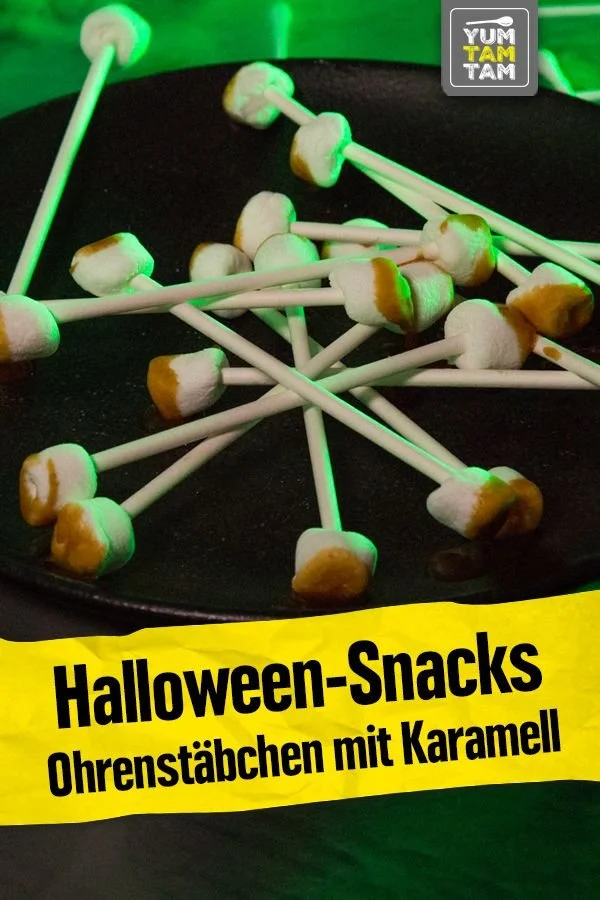 Karamell Ohrenstäbchen als Halloween Snack auf einem Teller