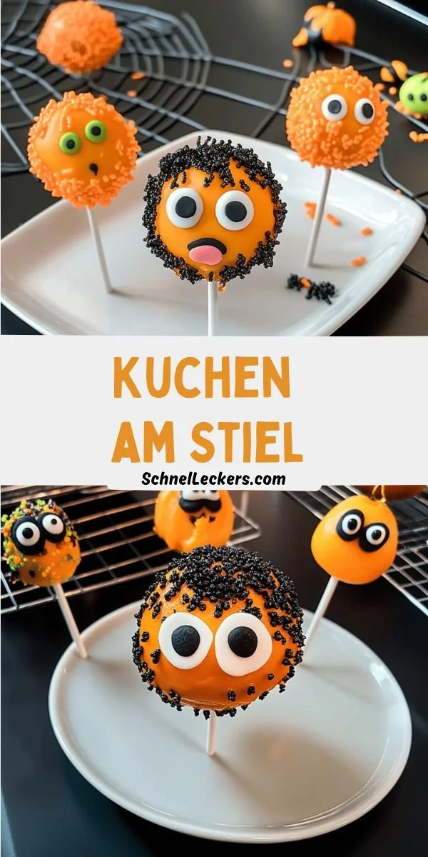 Halloween Kuchen am Stiel süß und gruselig dekoriert