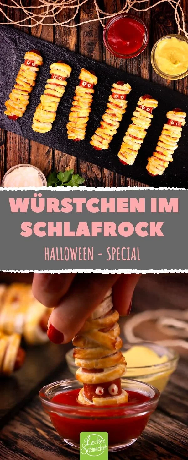 Halloween Mumien Fingerfood Rezept mit Würstchen im Schlafrock