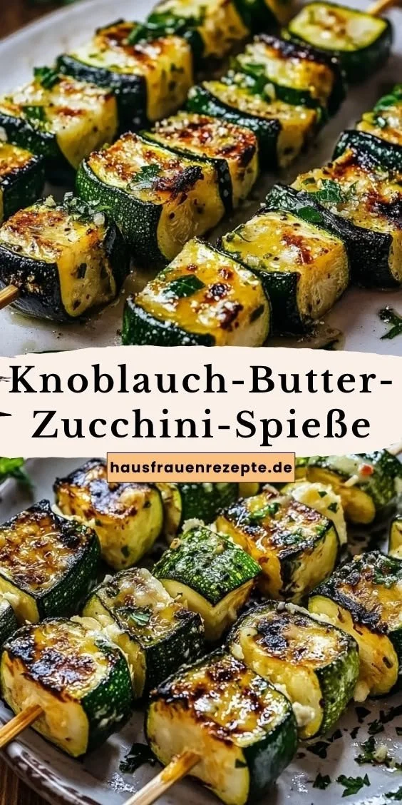 Knoblauch-Butter-Zucchini-Spieße auf einem Grill