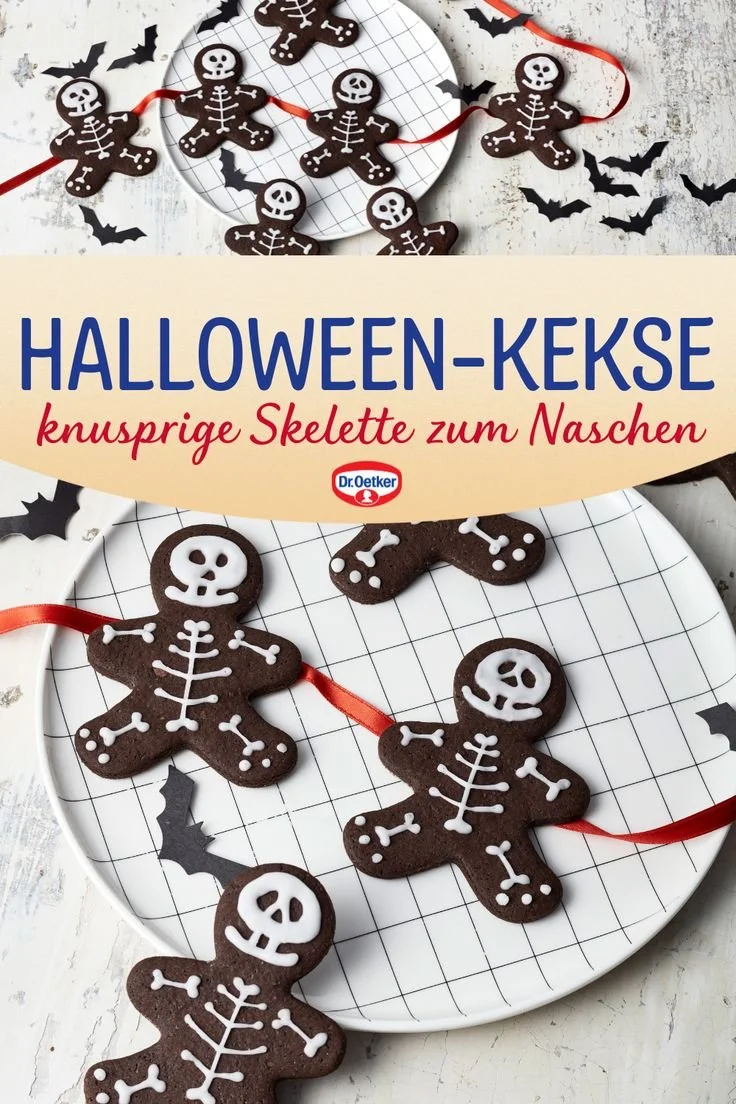 Kreative Halloween-Kekse in Form von knusprigen Skeletten für eine gruselige Feier