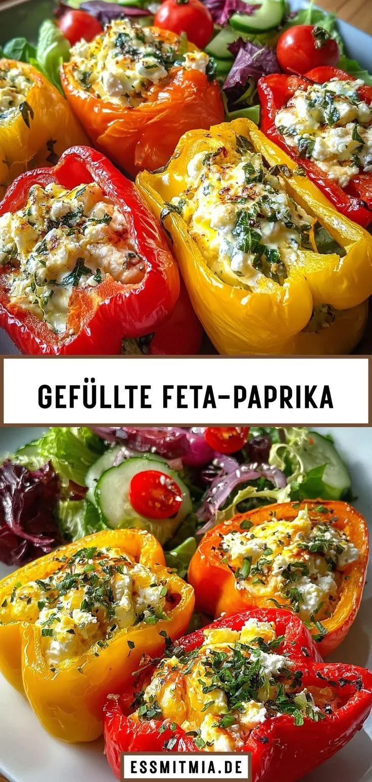 Gefüllte Feta-Paprika mit Hackfleisch, ideal für eine köstliche Hauptmahlzeit