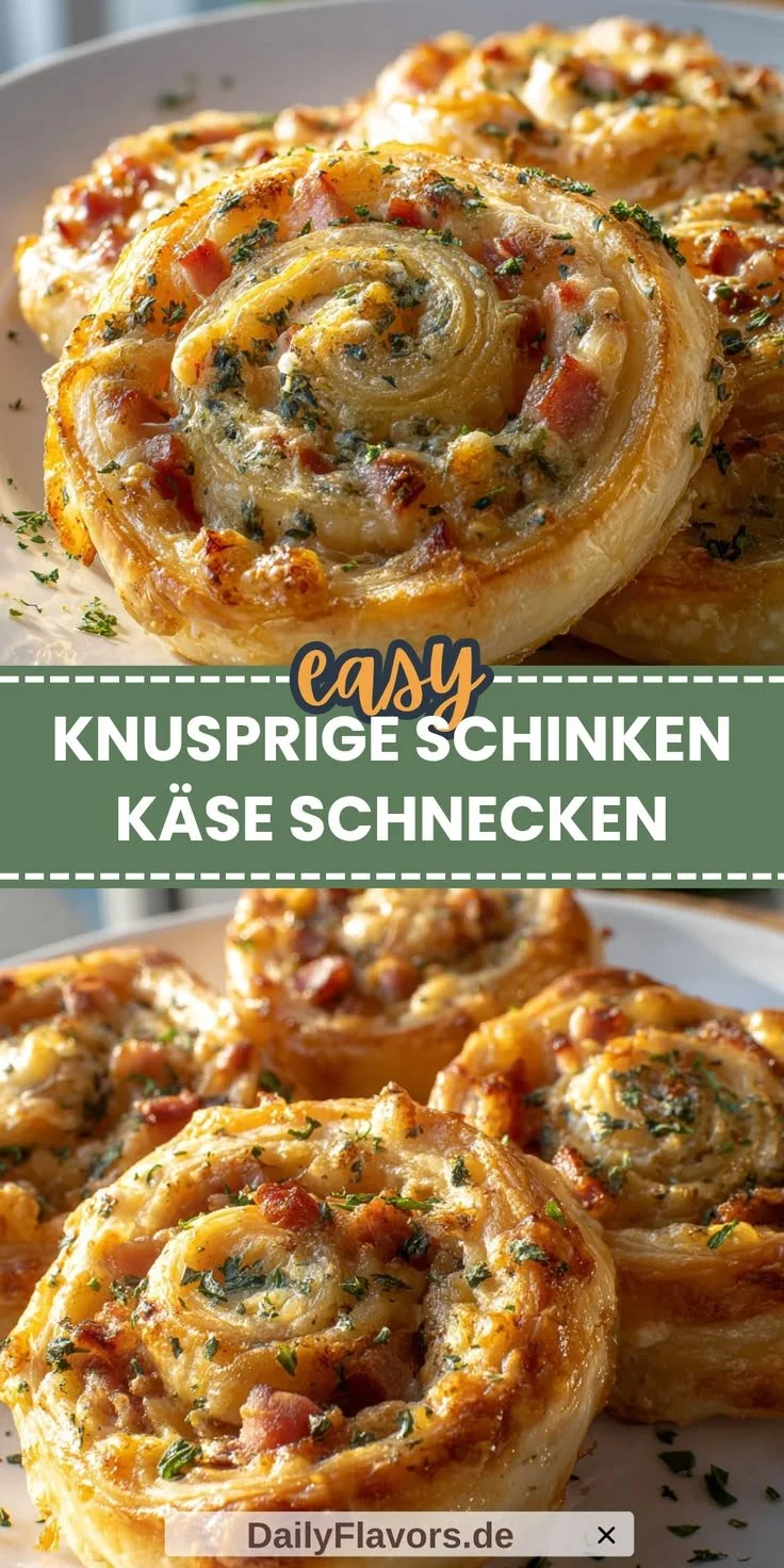 Knusprige Schnecken mit Schinken und Käse auf einem Teller serviert