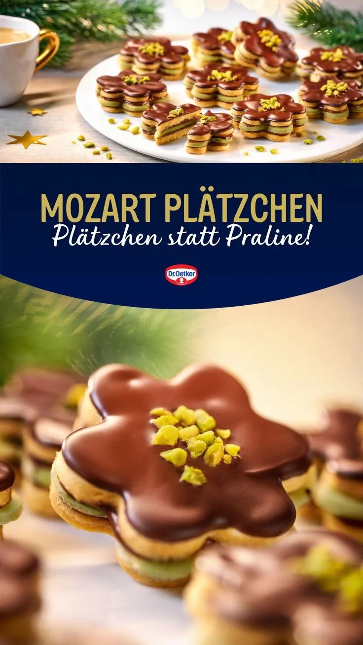 Selbstgemachte Mozartplätzchen auf einem Plätzchenteller für Weihnachten 2024
