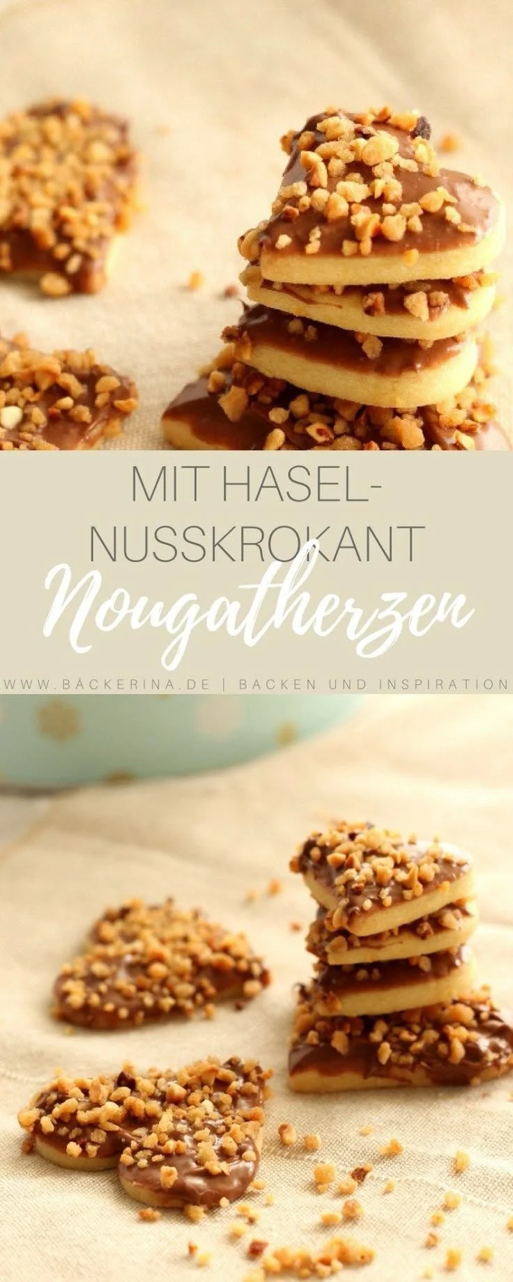 Nougatherzen mit Haselnusskrokant auf einem Festtagsteller