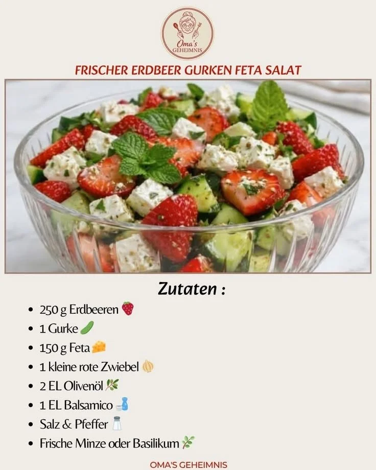 Frischer Erdbeer-Gurken-Feta-Salat mit Erdbeeren, Gurken und Feta-Käse