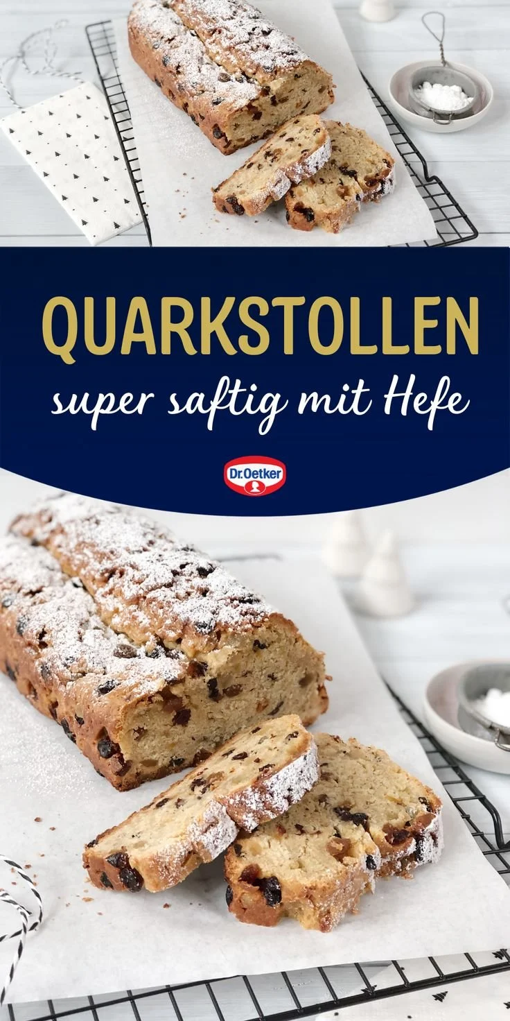 Quarkstollen mit Hefe aus dem Rezept für die Weihnachtsbäckerei