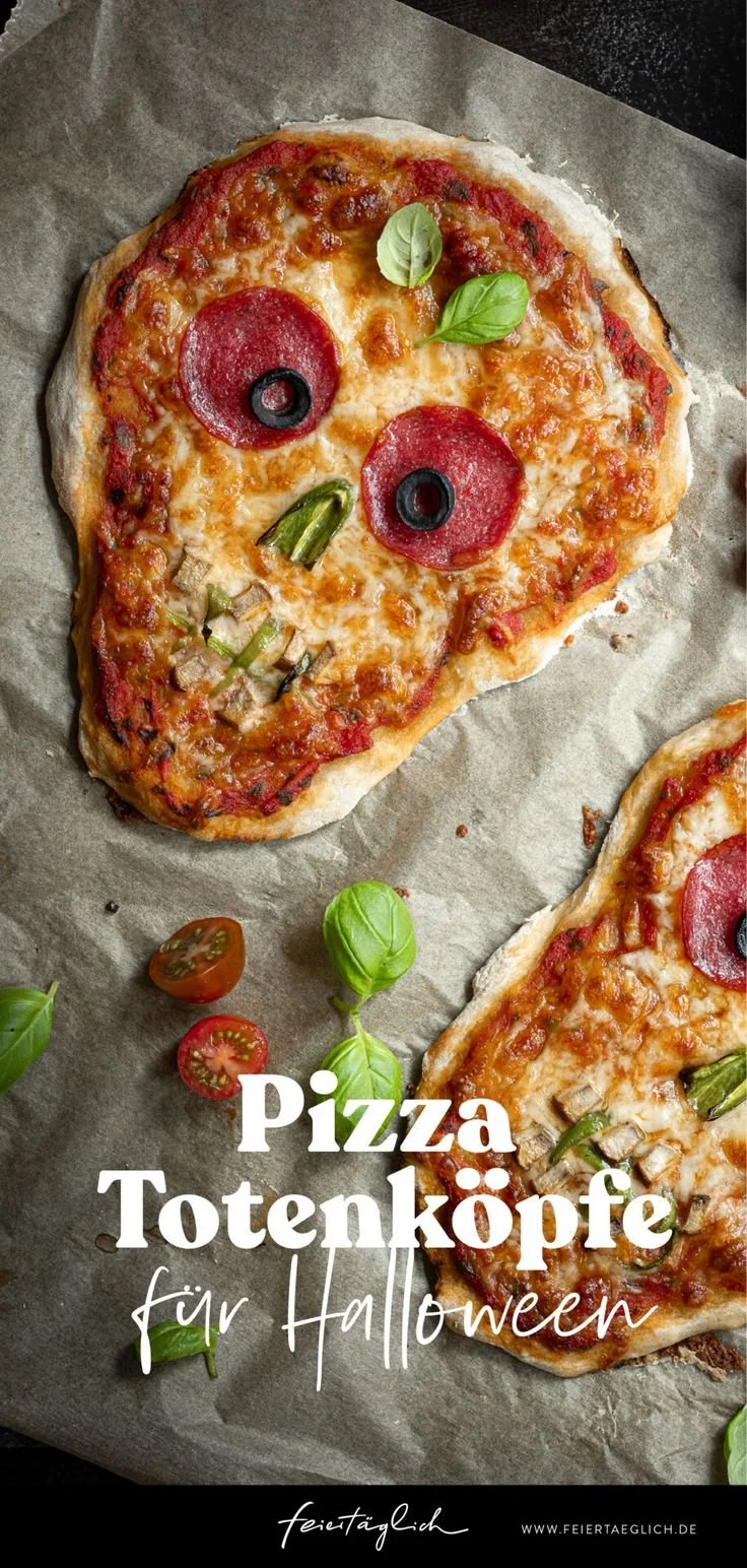 Halloween Pizza Totenköpfe Rezept mit gruseligen Pizza Skulls