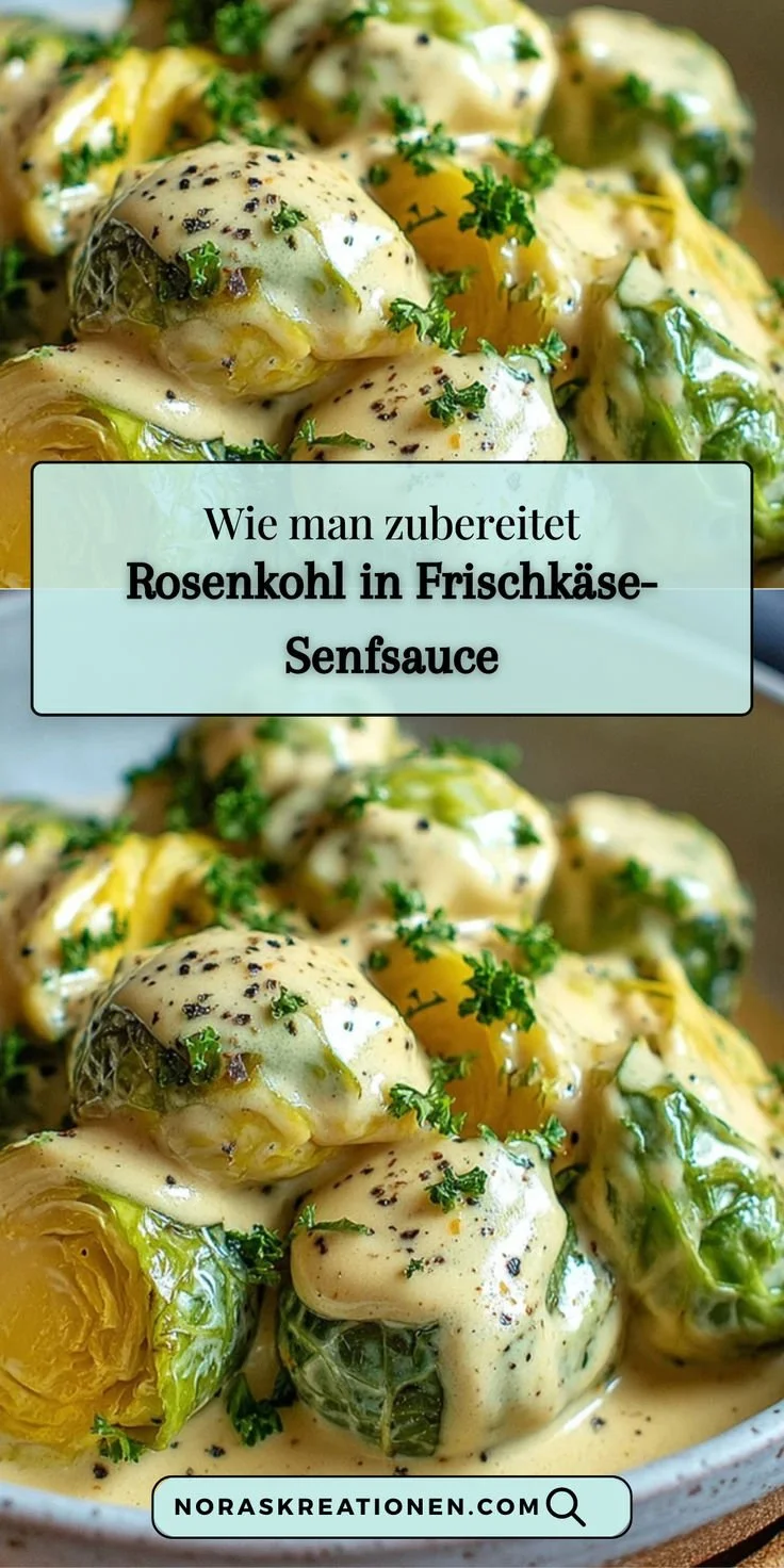 Rosenkohl in Frischkäse-Senfsauce, herbstliches Gericht in einer Schüssel