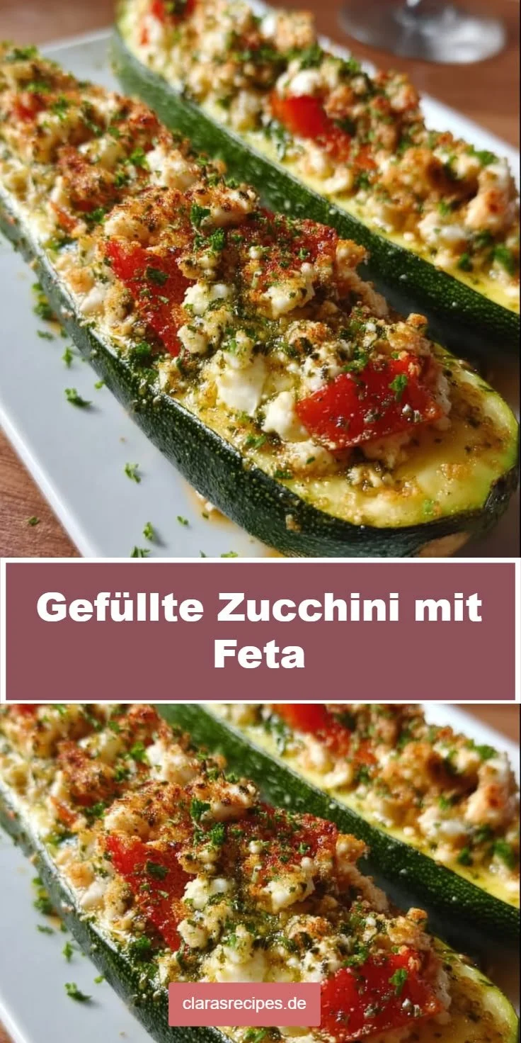 Schnelle gefüllte Zucchini mit Feta auf einem Teller