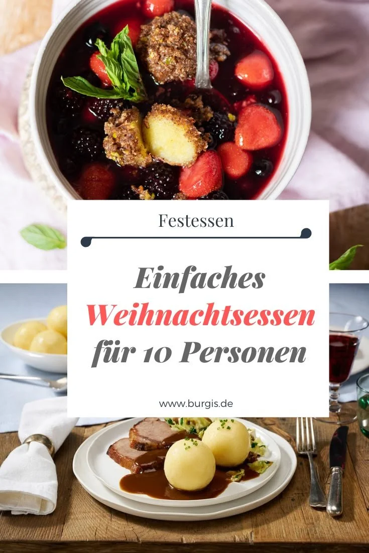 Ein festlich gedeckter Tisch für ein Weihnachtsessen für 10 Personen