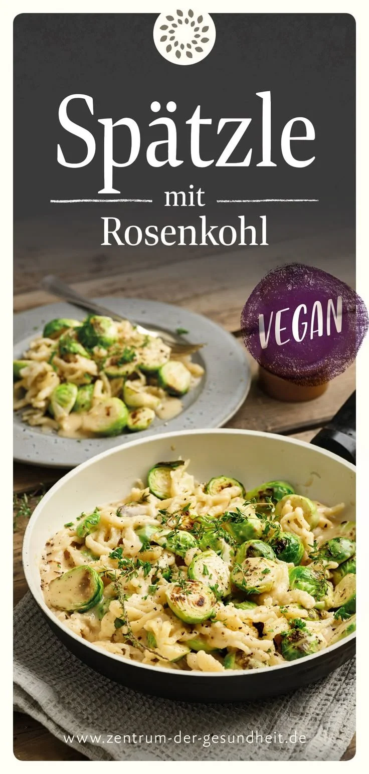 Leckere Spätzle mit Rosenkohl auf einem Teller serviert