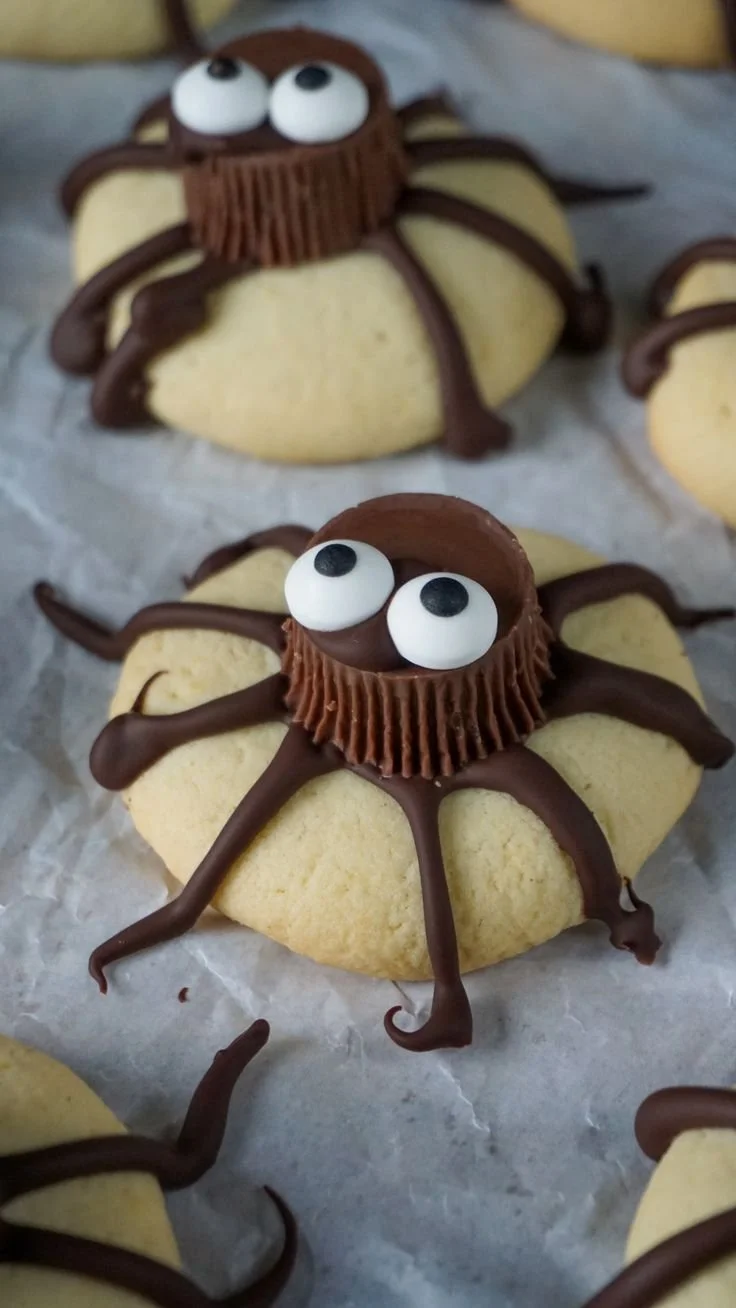 Leckere Spinnenkekse für Kinder, einfaches Rezept zum Nachbacken.