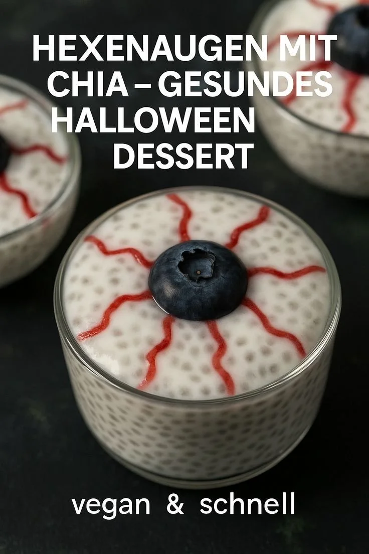 Weiße Chia Pudding Hexenaugen - veganes Halloween Dessert