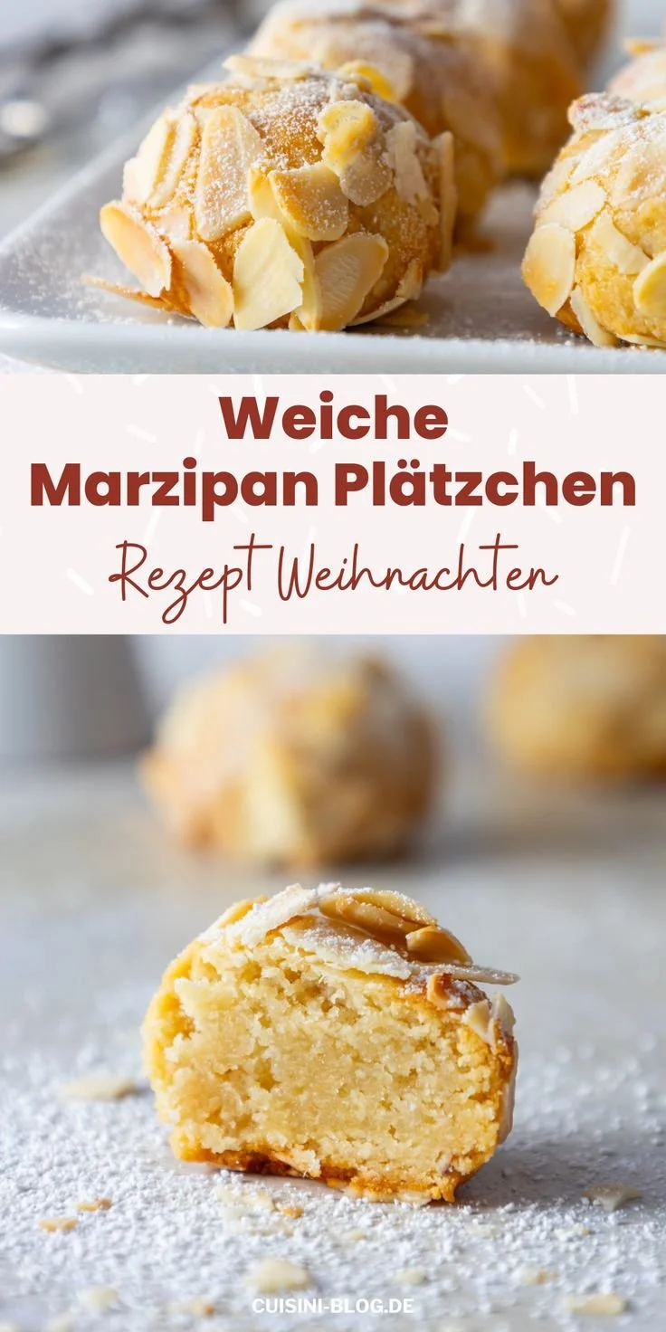 Weiche Marzipan Plätzchen auf einem Teller, ideal für Weihnachtsgebäck.