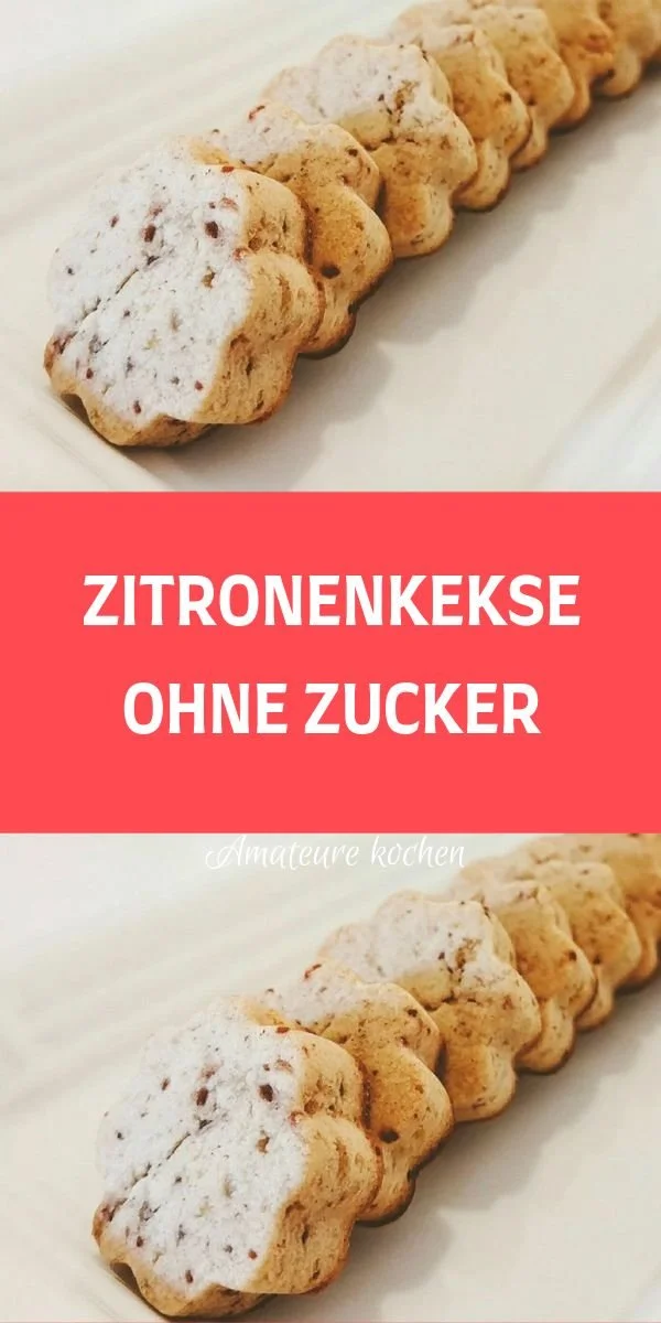 Zitronenkekse ohne Zucker auf einem Teller, frisch gebacken im Hintergrund